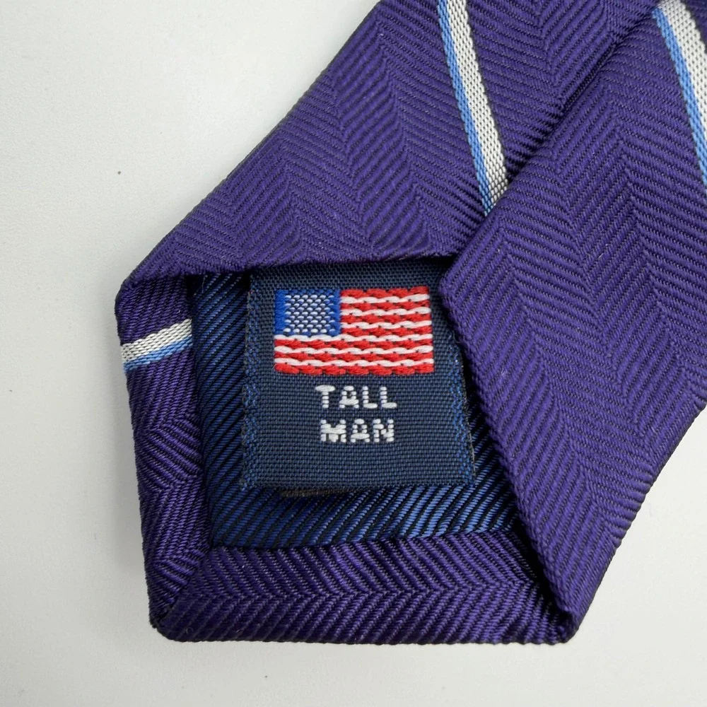 Tom James Tall Man Necktie Mens 63x3.25‎ Purple Striped Herringbone Silk USA